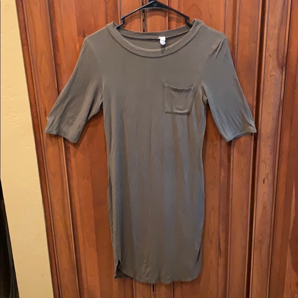 Olive green, tight dress, with pocket